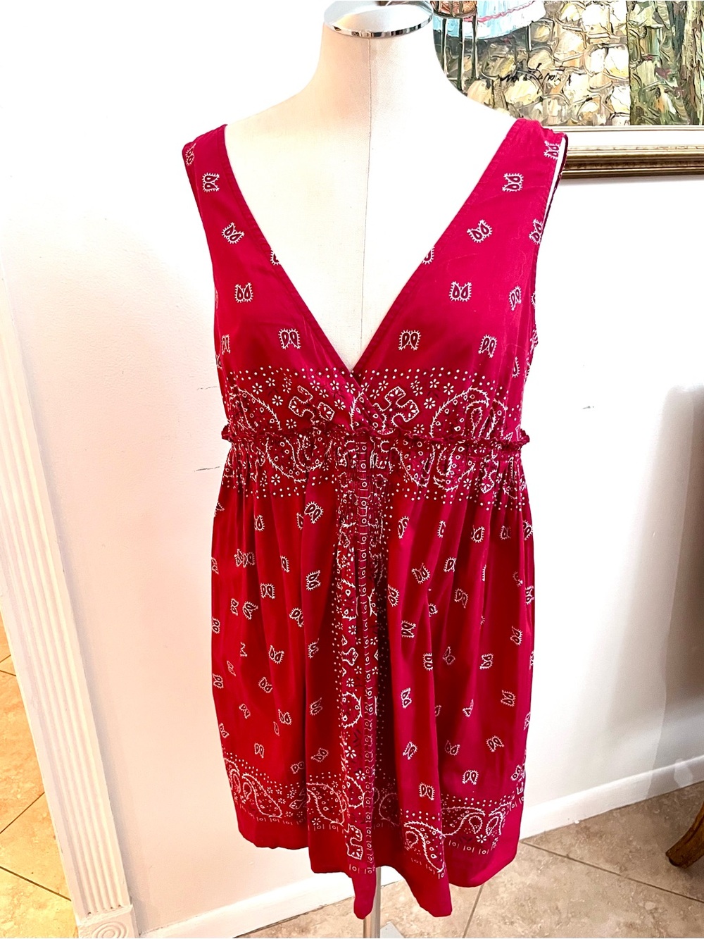 Forever 21 Red Bandana Print V-Neck Dress